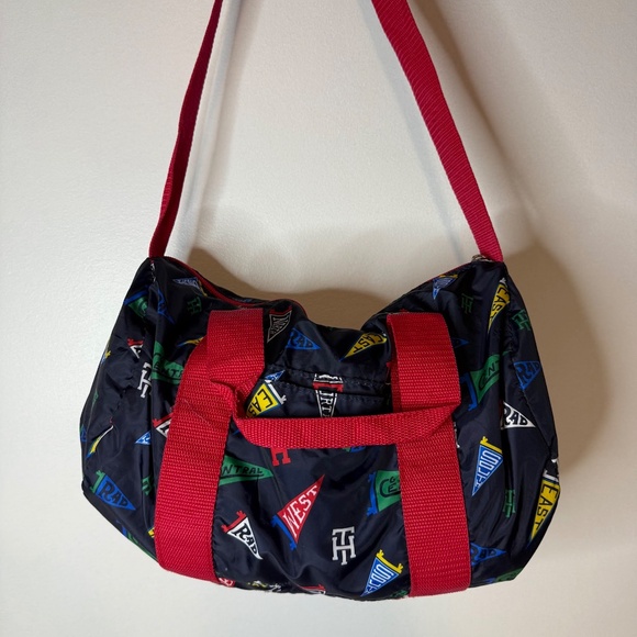 Tommy Hilfiger Preppy Flag Pennant Print Small Duffle Bag Purse Varsity Style - Picture 4 of 5